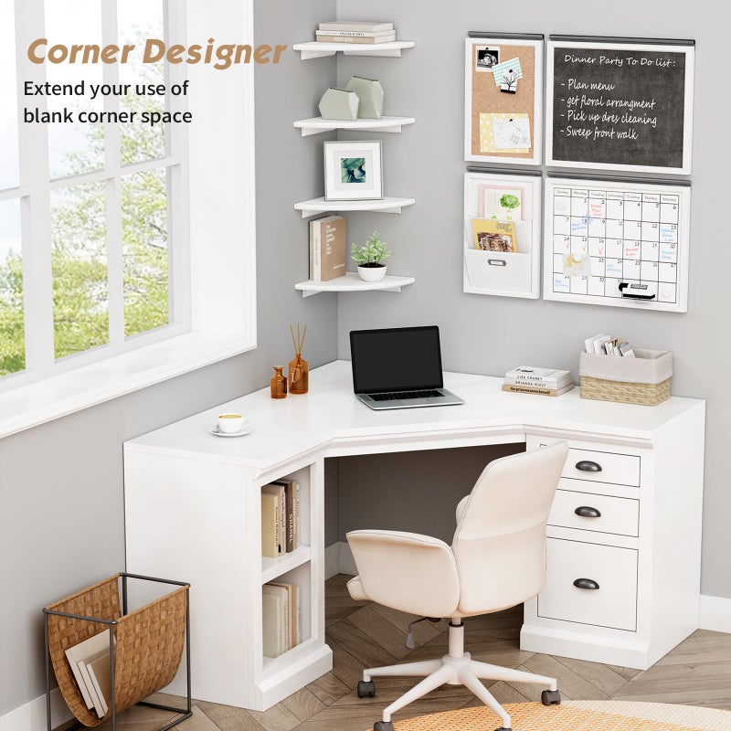 Forbena White Corner Floating Shelves for Wall Set of 4  Rounded Corner Shelves Wall Mounted for Kids Bedroom Books  Cute Wood Hanging Corner Shelf for Bathroom Decor  Living Room  Small Spaces - Image 5